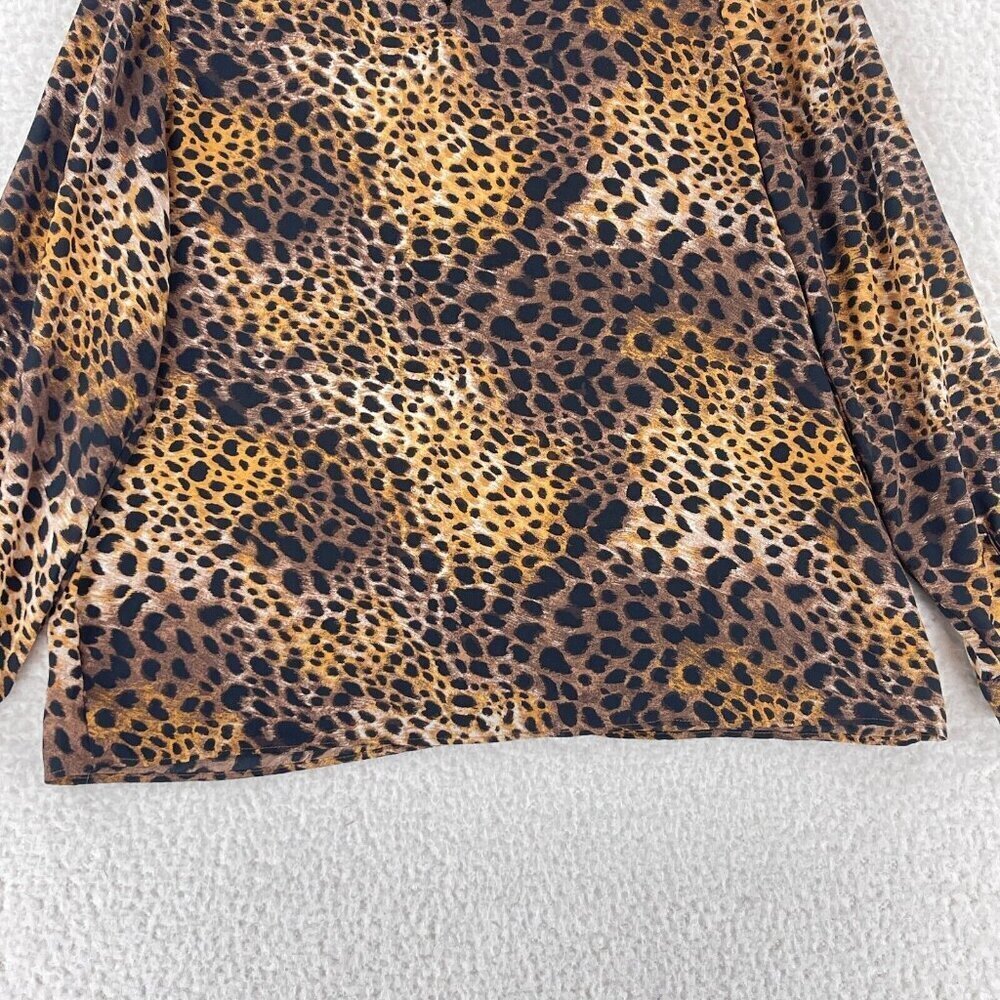 Ann Taylor Factory Brown Animal Print Shirt Womens Long Sleeve High Neck Size MP - Picture 15 of 15